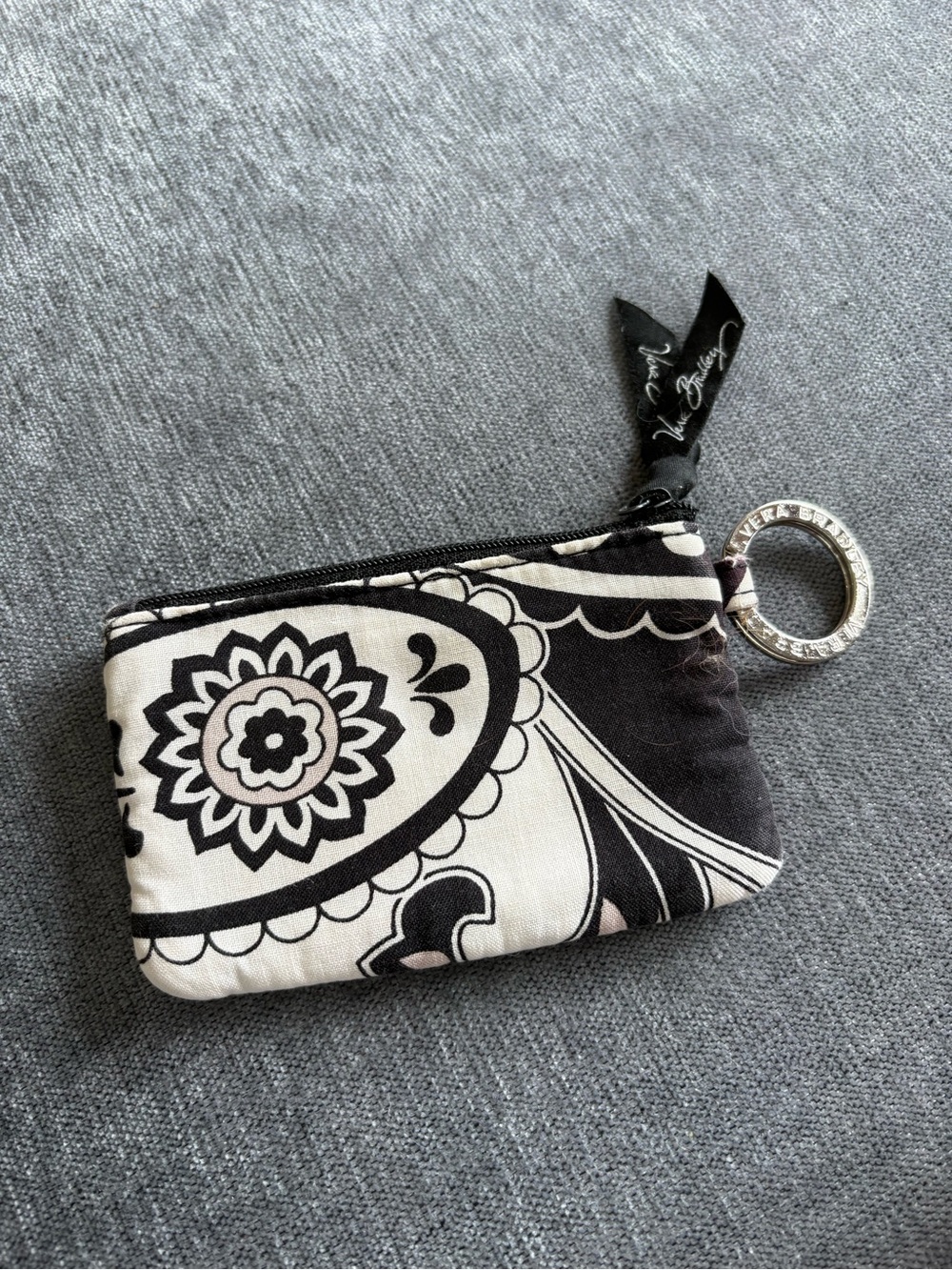 Vera Bradley Black & White Zip Coin Purse / Key Ring